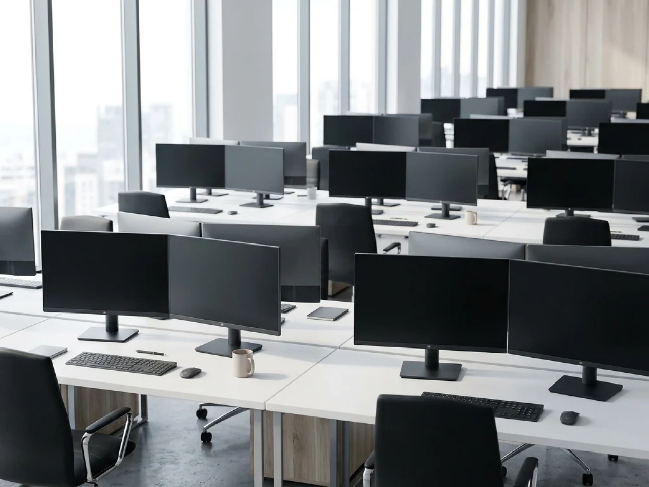 Professional counting and labeling office equipment during inventory