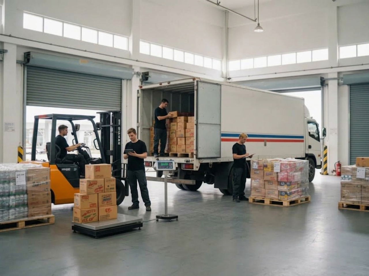 Warehouse worker checking goods delivery with clipboard